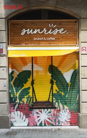 Mural Persiana Sunrise Brunch Coffee Columpio Plantas Cafe 300x100000